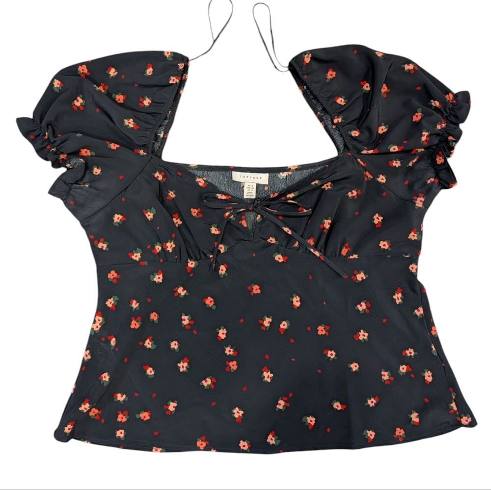 Topshop Black Top with Red Floral Accents